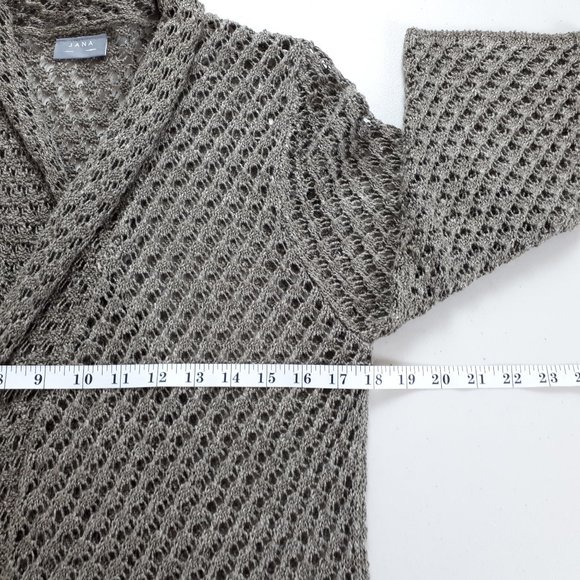 JANA Taupe Open Front Crochet Cardigan - Picture 4 of 14